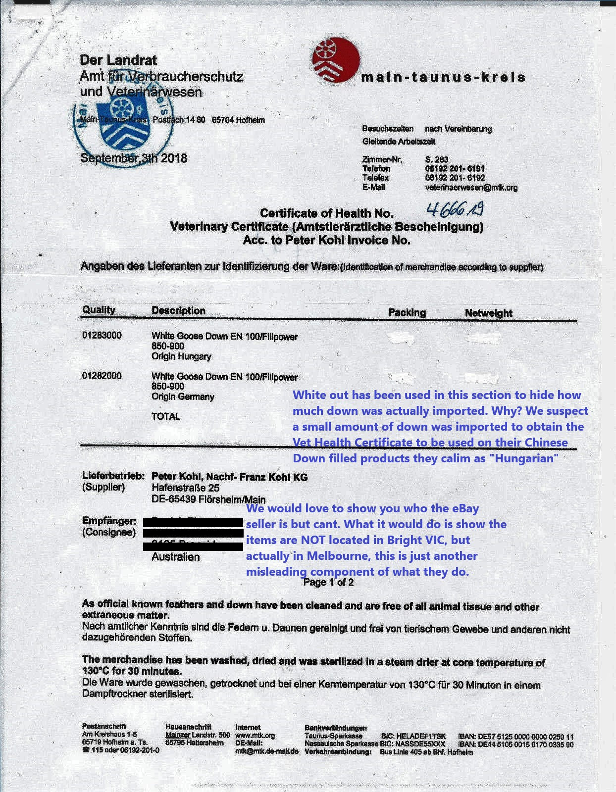 Update on misleading documents from a Melbourne quilt manufacturer. 14/03/2023