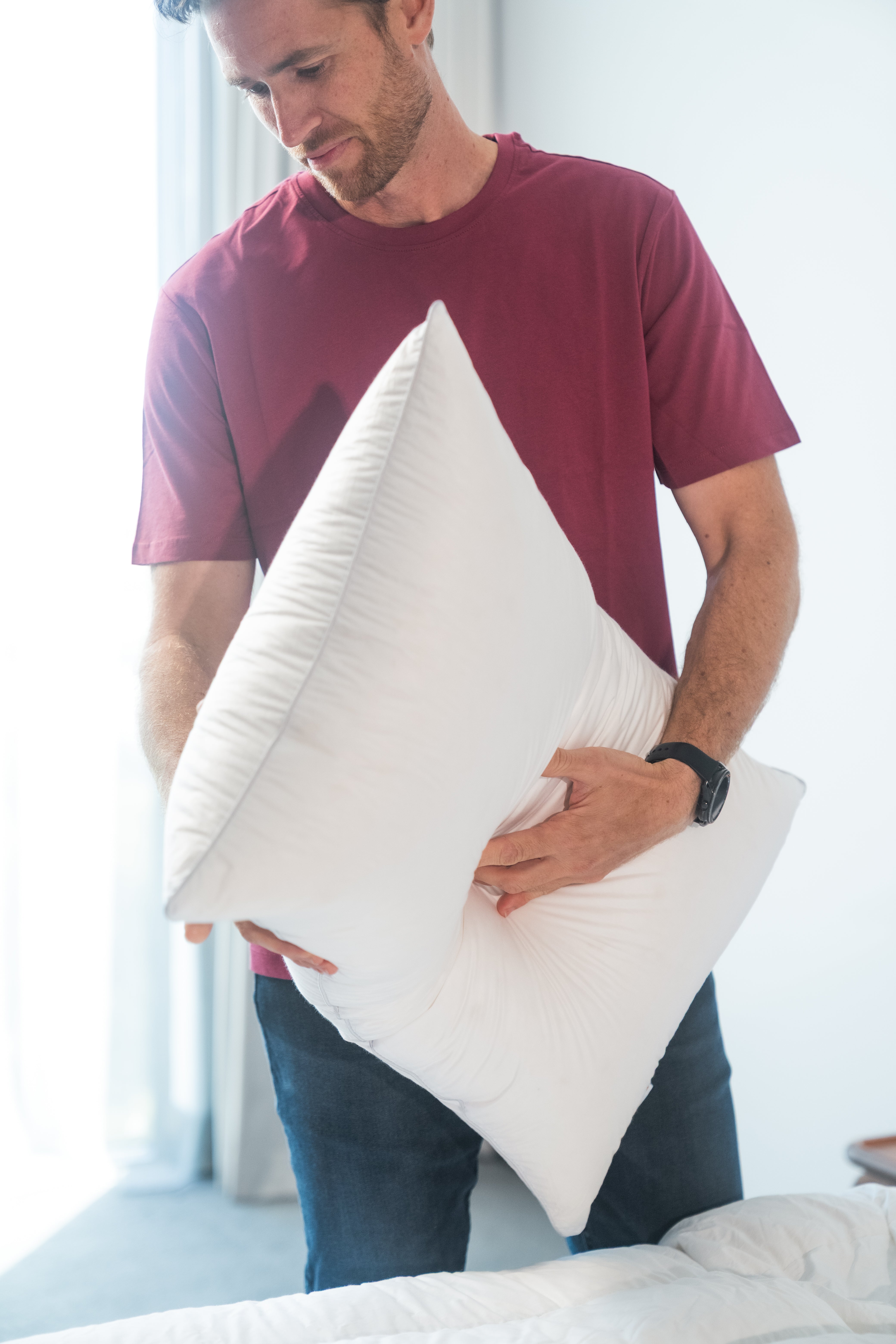 USA Standard Size Soft-Medium Density Pillow 95% White Polish Goose Down 750 Fill Power German Batiste TE100