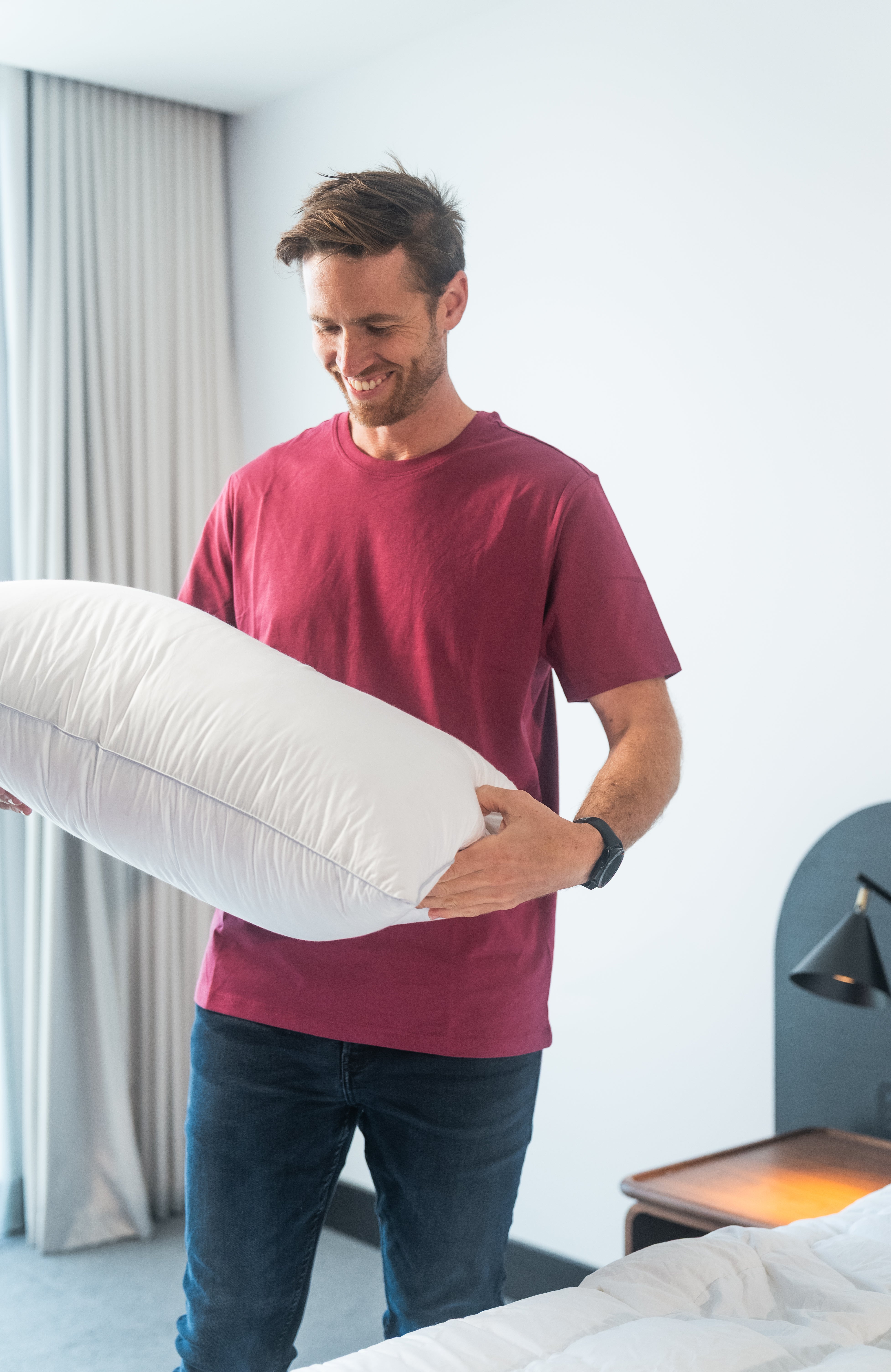 USA Standard Size Medium Density Pillow 95% White Premium Polish Mother Goose Down German Batiste TE270